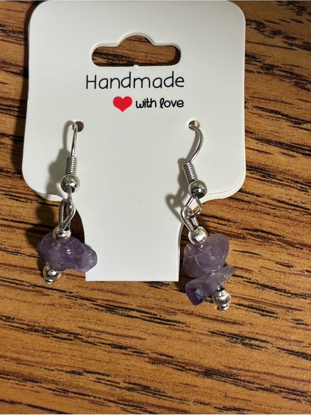 Handmade raw amethyst dangle earrings